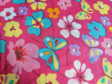 Pink Cotton Voile Floral Butterfly Fabric, Floral Print Fabric, Lightweight Pink Fabric